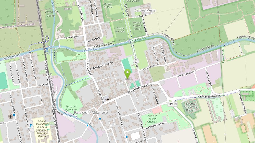 Mappa di Palazzolo Milanese con la scuola segnata in Via San Giuseppe 6, tra Via San Martino e Viale Bagatti
